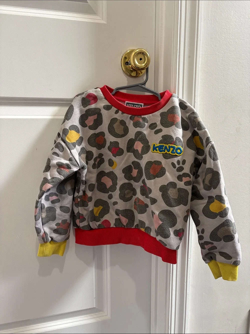 Kenzo Kids Grey Leopard Print Sweatshirt with Red & Yellow Trim